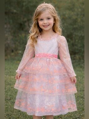 Disney Girl Shimmery Light Pink Ruffled Tulle Princess Dress Costume 4-6X NWT